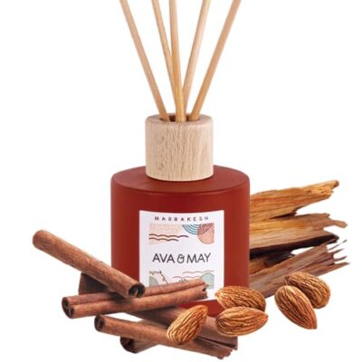 AVA & MAY Marrakesh Diffuser (100 ml) – vegane Duftstäbchen aus Rattan mit Duft für ca. 4 Wochen – mit hochwertigem Duftöl aus Mandel, Sandelholz und Zimt